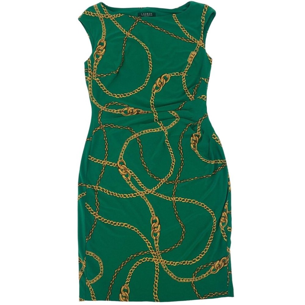 Lauren Ralph Lauren Green Chain-Print Sheath Dress